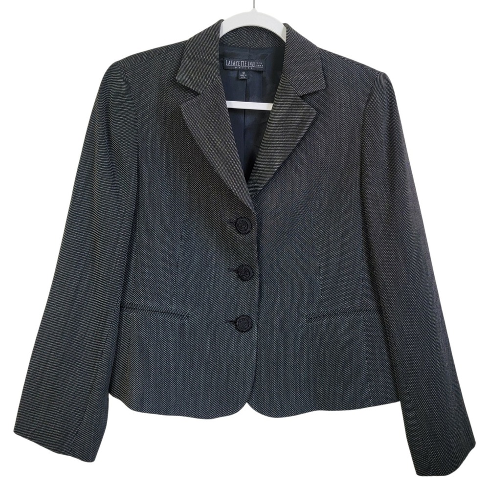 Lafayette 148 NY Virgin Wool Blend Classic 3-Button Blazer Jacket Notch Lapel 10
